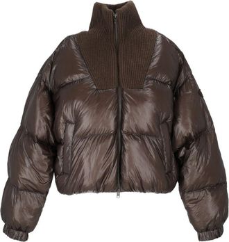 Diesel Cropped Puffer Coat with Ribbed Knit Collar