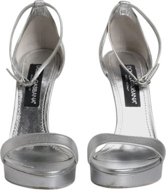 Dolce & Gabbana Silver Leather Platform Keira Sandals Womens Shoes (Pre-Owned)