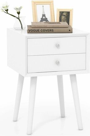 Costway Costway - Bedside Table Solid Wood Legs Night Stand Cabinet Unit with 2 Storage Drawers