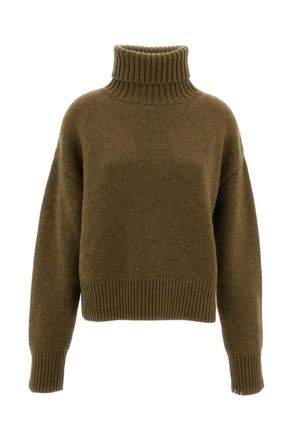 Extreme Cashmere Olive Green Crop Xtra Turtleneck Cashmere Sweater