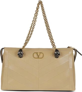 Valentino Garavani Borsa a spalla in pelle con catena - Toni neutri