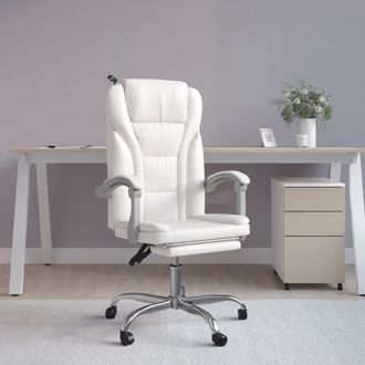 vidaXL Silla De Oficina Reclinable Cuero Sint&eacute;tico Blanco Vidaxl