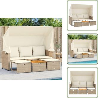 vidaXL The Living Store Divano Giardino 3 Posti Baldacchino e Sgabelli Beige Polyrattan - Divano con baldacchino