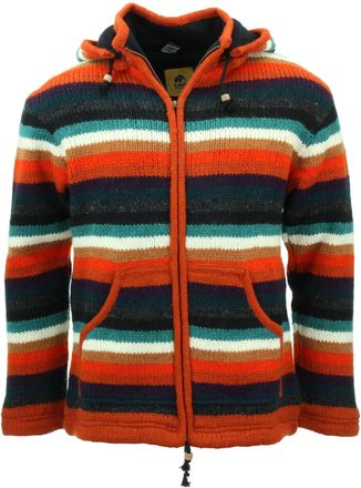 Loud Elephant Hand Knitted Wool Hooded Jacket Cardigan - Stripe Anu (XX-Large)
