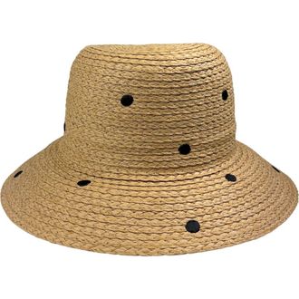 Nicole Miller Polka Dot Straw Bucket Hat in Natural at Nordstrom Rack