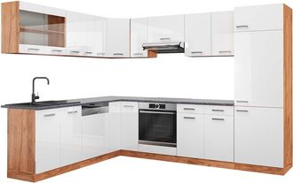Vicco Cocina Esquinera R-line, Blanco Brillo Intenso/roble Dorado, 227 X 287 Cm, Et Antracita