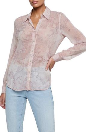 L'agence Laurent Print Button-Up Shirt in Biscuit Scroll Lace Print at Nordstrom, Size Xx-Small