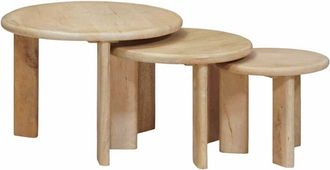 vidaXL Mesas De Caf&eacute; Nido 3 Pcs Negro Madera De Mango Maciza Vidaxl