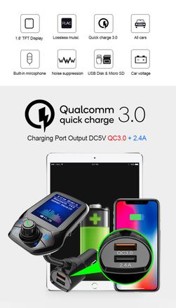 OEM Reproductor Mp3 Bluetooth Para Coche Con Cargador Usb Qc3.0 Para Encendedor De Cigarrillos, Cargador R&aacute;pido Compatible Con Coches