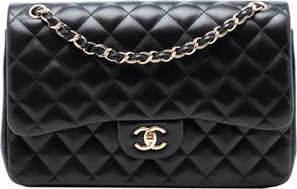Chanel Pre-owned Womens Jumbo Classic Lambskin Double Flap - Black Leather - One Size
