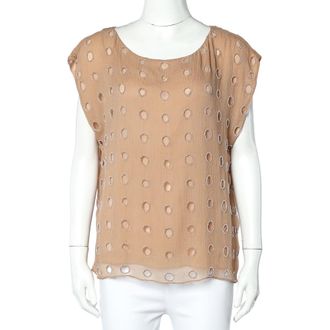 Alice & Olivia Alice + Olivia Beige Silk Bead Embellished Sleeveless Top