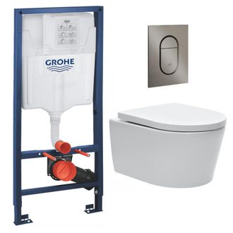 GROHE Pack Cisterna Para Wc + Inodoro Sat Sin Bridas + Pulsador De Grafito Duro Cepillado (rapidslsat-s)
