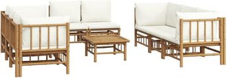 vidaXL Set De Muebles De Jard&iacute;n 9 Piezas Bamb&uacute; Y Cojines Blanco Crema Vidaxl