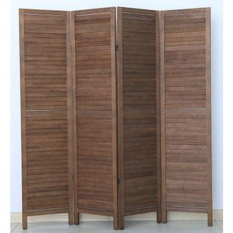 PEGANE Paravento persiana di 4 pannelli in legno, colore marrone - Dim : A170 x L160 cm