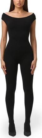 Naked Wardrobe Smooth Off the Shoulder Jumpsuit in Black at Nordstrom, Size X-Large