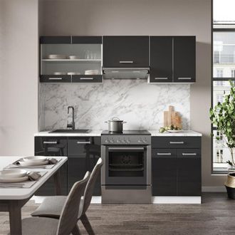 Vicco Mueble De Cocina Fame-line, Antracita Brillo Intenso/blanco, 200 Cm, Et Antracita