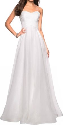 La Femme Elegant Floor Length Chiffon Dress In White