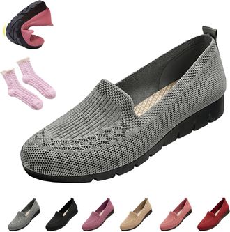 Generic Womens Orthopedic Loafers Slip On Walking Shoes - Breathable Knit Mesh & Non-Slip Soft Sole, Lightweight Arch Support Comfort Flats for Work Travel (G