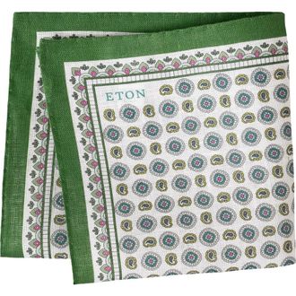 Eton Geometric Print Linen Pocket Square in Medium Green at Nordstrom