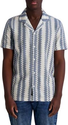 Karl Lagerfeld Zigzag Knit Short Sleeve Shirt in White Blue at Nordstrom Rack, Size X-Large