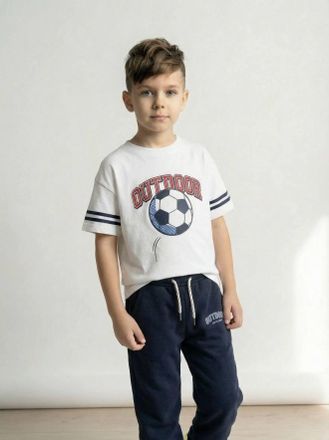 Vertbaudet T-Shirt Fussballprint Jungen mit Recycling-Baumwolle wei&szlig;