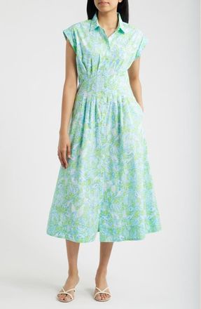 Lilly Pulitzer Tonya Print Midi Shirtdress in Day Dream Blue Throw Me A Line at Nordstrom, Size 16