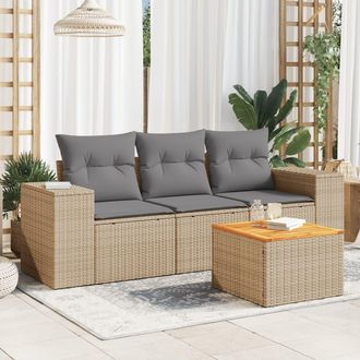 vidaXL Juego De Sof&aacute;s Jard&iacute;n Con Cojines 4 Pzas Rat&aacute;n Sint&eacute;tico Beige Vidaxl