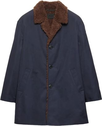 Prada notch-lapel shearling-collar coat - Blue