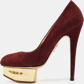 Charlotte Olympia Burgundy Suede Dolly Platform Pumps