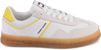 Tommy Hilfiger Womens Low Top Sneakers Yellow Detail - White Suede - Size EU 39