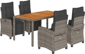 vidaXL Set Comedor De Jard&iacute;n 5 Piezas Con Cojines Rat&aacute;n Sint&eacute;tico Gris Vidaxl