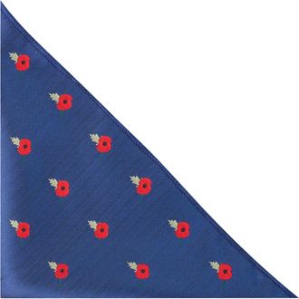 King & Priory Poppy Navy Blue Herringbone Embroidered Pocket Square, Handkerchief