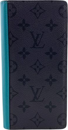 Louis Vuitton Monogram Eclipse Black Turquoise Leather Long Wallet (Bi-Fold) (Pre-Owned)