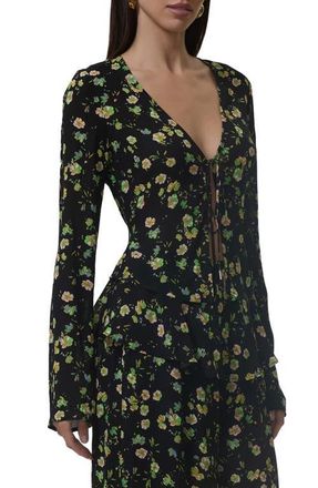 AFRM Tyra Tie Front Top in Citrus Daisy at Nordstrom, Size Xx-Large