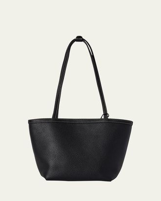 The Row Park Medium Topstitched Tote Bag in Pebbled Leather