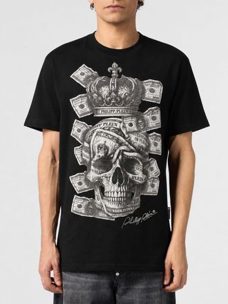 Philipp Plein T-shirt in cotone con stampa Skull e logo a contrasto