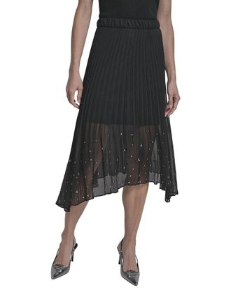 DKNY Dkny Chiffon Studded Linen Midi Skirt