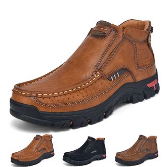 Generic Mens Handcrafted Leather Waterproof Non-Slip Orthopedic Ankle Boots, Mid-Top Comfortable Outdoor Travel Hiking Casual Shoes (Khaki,10.5)