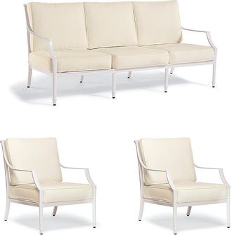 Frontgate Grayson 3-pc. Sofa Set with Two Lounge Chairs in White Aluminum - Standard, Indigo with Canvas Piping - Frontgate