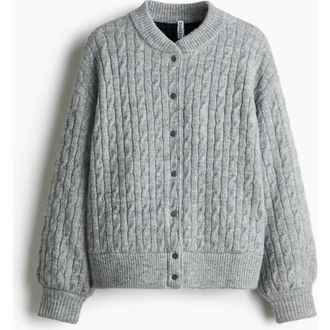 H&M Cable-knit Bomber Jacket in Light Gray Melange at Nordstrom, Size X-Small