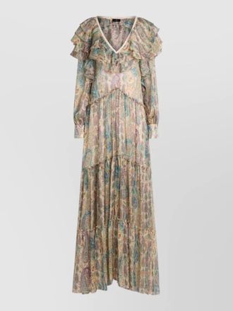 Etro long silk dress layered skirt paisley