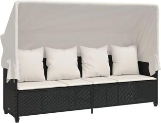 vidaXL Vidaxl - Tumbona Con Capota Y Cojines Rat&aacute;n Sint&eacute;tico Negro