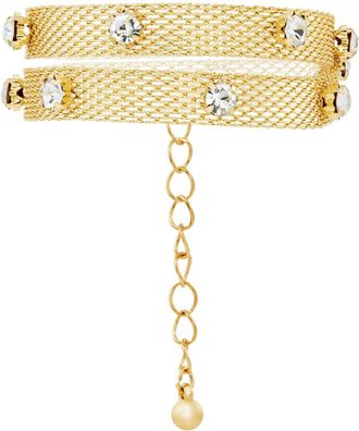 Savvy Cie Jewels WOVEN MESH DOUBLE WRAP WITH WHITE ROUND CZ STUDS BRACELET