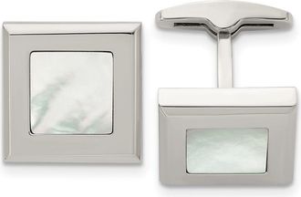 Diamond2Deal Stainless Steel Polished Mother of Pearl Square Cufflinks