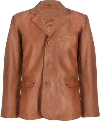 Infinity Leather Mens 3 Button Leather Blazer Jacket-Dubai