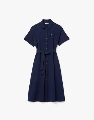 Lacoste Womens Relaxed Fit Belted Piqu&eacute; Dress - Blue - Size: 14