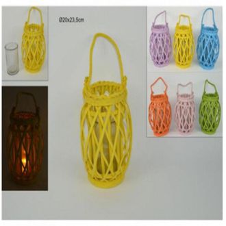 Trade Shop Trade Shop - Portacandela Porta Candela Lumino Lanterna Legno Manico Decorativa 23,5cm