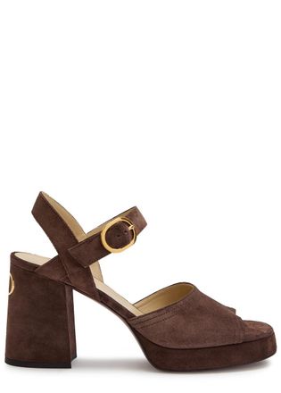 Valentino Garavani Fawcette 100 Suede Platform Sandals - Brown - 37 (IT37 / UK4)