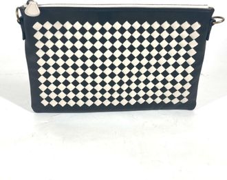 Bottega Veneta Black White Leather Clutch Bag Pochette Pouch Shoulder Bag (Pre-Owned)