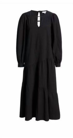 Topshop Long Sleeve Flowy Dress In Black